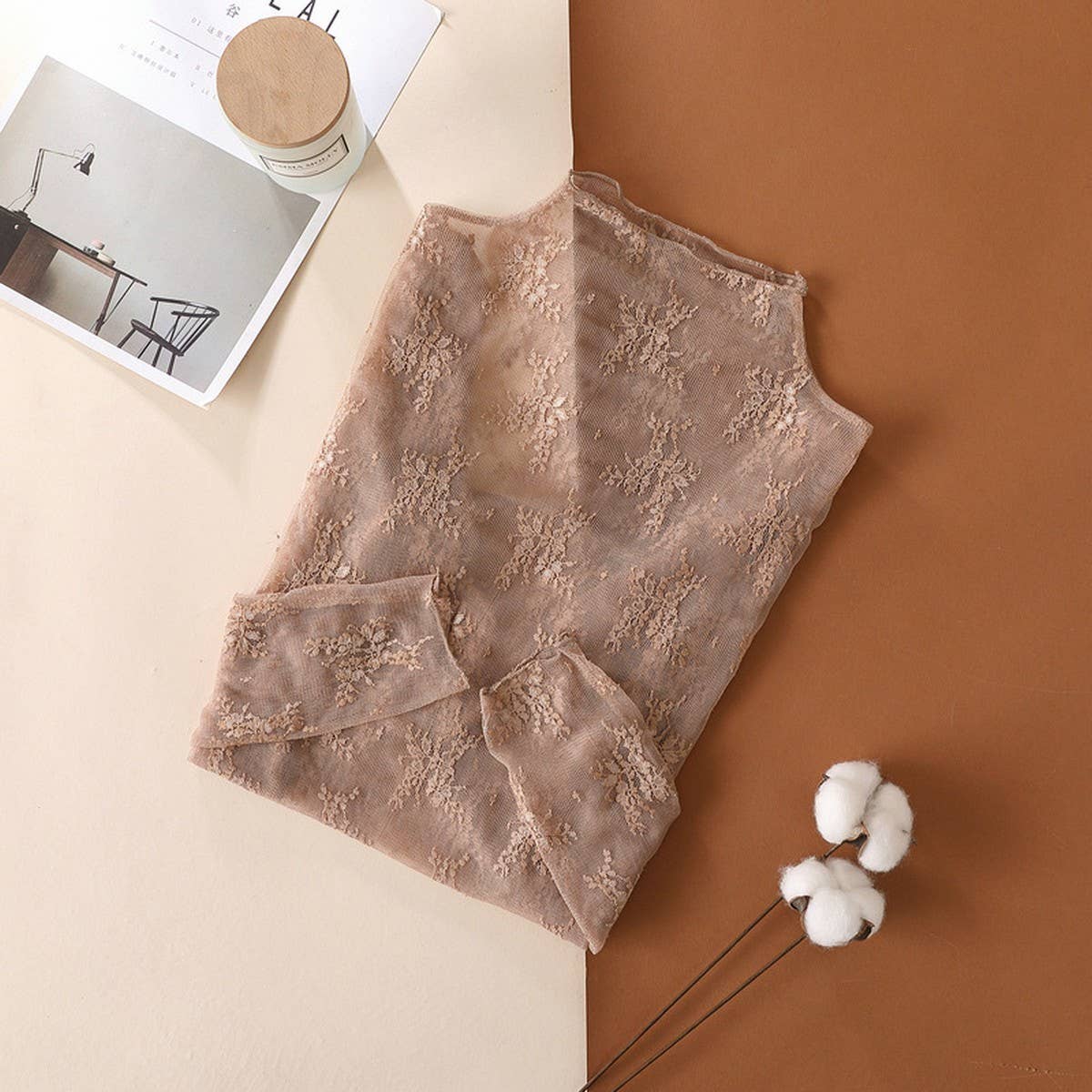 Semi Sheer Mesh Long Sleeve in Khaki